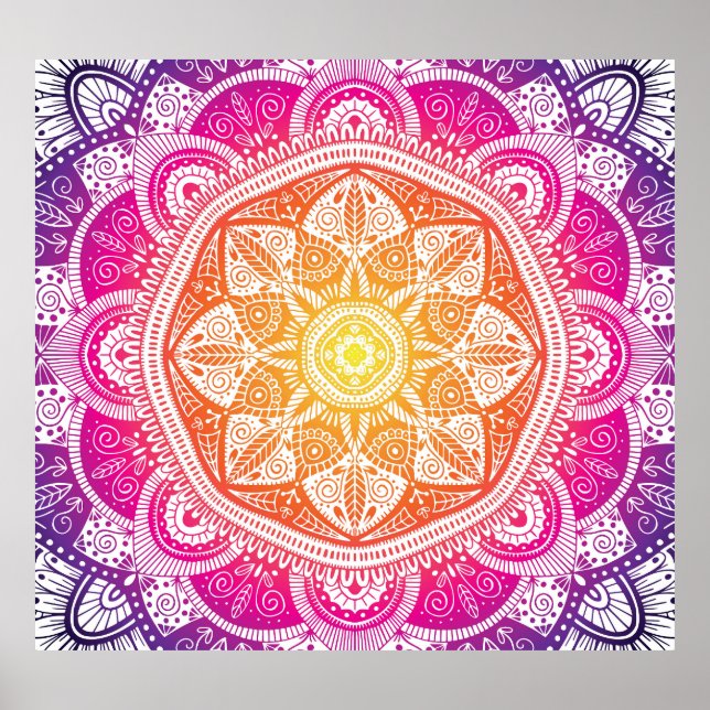 Póster Mandala floral ornamental: vendimia colorida. (Frente)