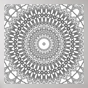 Póster Mandala Floral Radial con Patrón de Anillos Superp