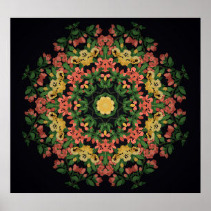 Póster Mandala floral: rojo, amarilla.