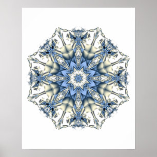 Póster Mandalá fractal caleidoscópico de copo de nieve az