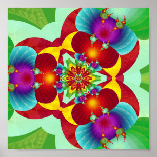 Póster Mandalá fractal caleidoscópico simétrico en vívido