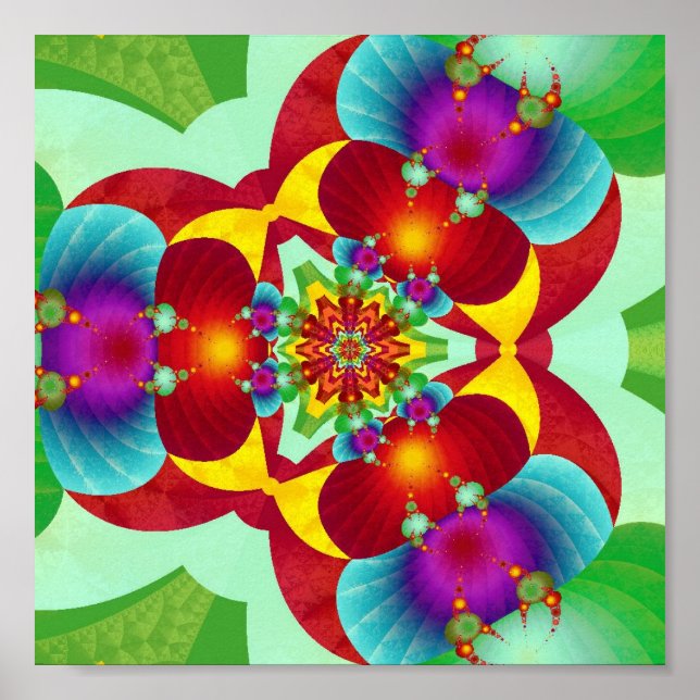 Póster Mandalá fractal caleidoscópico simétrico en vívido (Frente)