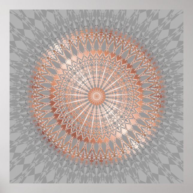 Póster Mandala geométrica moderna de color gris dorado Ro (Frente)