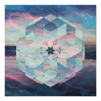 Póster Mandala geométrica Polar Océano Pastel Azul