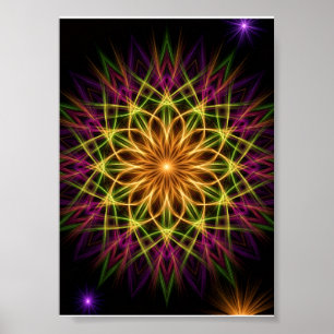 Póster Mandalá geométrico de neón colorido y vibrante esp
