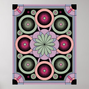 Póster Mandalá geométrico florece en pastel