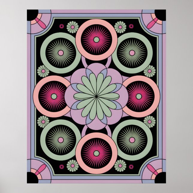 Póster Mandalá geométrico florece en pastel (Frente)