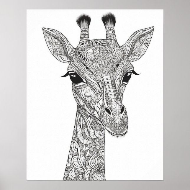 Póster Mandala Giraffe Poster de colorear para adultos (Frente)