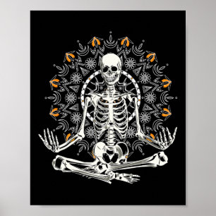 Póster Mandalá Gráfico de Yoga de Esqueleto Meditando par