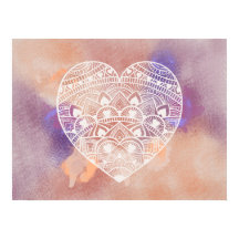 Mandala Heart Soft Peach Purple Watercolor Print