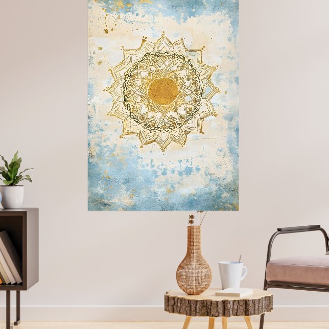 Póster mandala india en tonos turquesa y naranja (Salón 3)