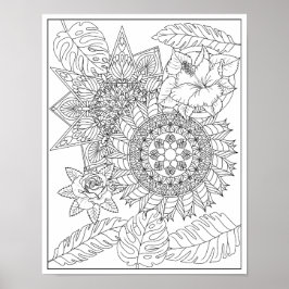 Póster Mandala Intrincada Tribal Tropical para Colorear A