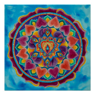 Póster Mandala llameante del corazón en color de agua