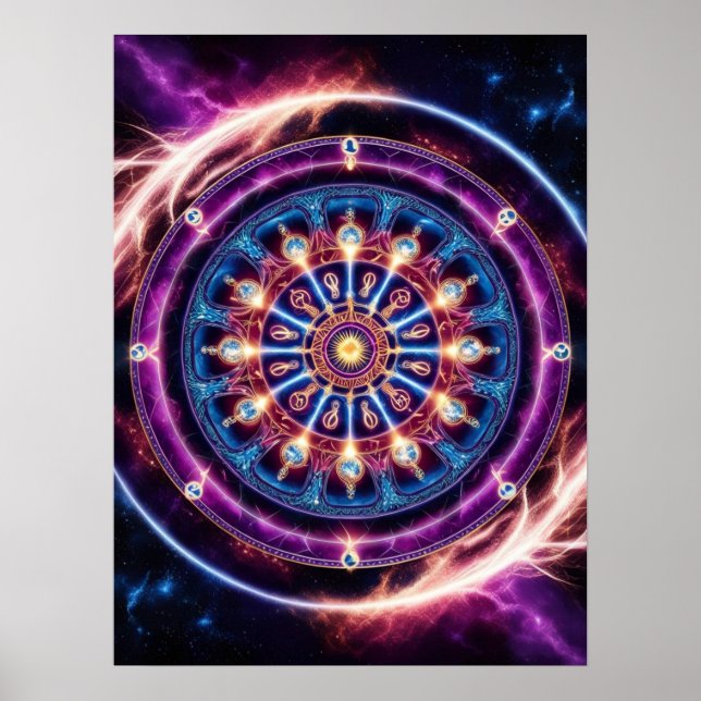 Póster Mandala mística del zodiaco cósmico - Muro vibrant (Frente)