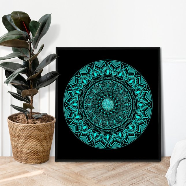 Póster Mandalá moderno negro turquesa elegante  (Subido por el creador)