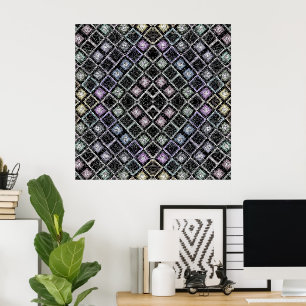 Póster Mandalá mosaico de brillo pastel con enrejado de p