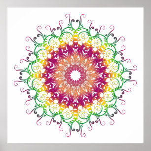 Póster mandala multicolor floral étnica.
