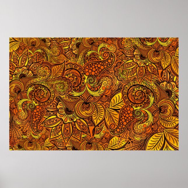 Póster Mandala nature gold tentacles, flowers and leaves. (Frente)