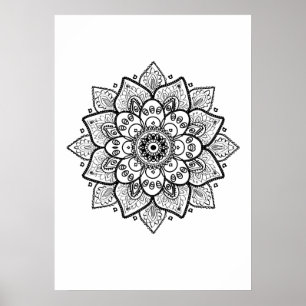Póster Mandala negra en blanco