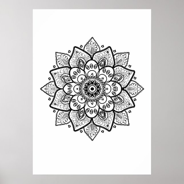Póster Mandala negra en blanco (Frente)