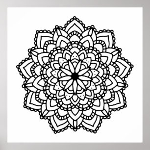 Póster Mandala negra geométrica abstracta moderna