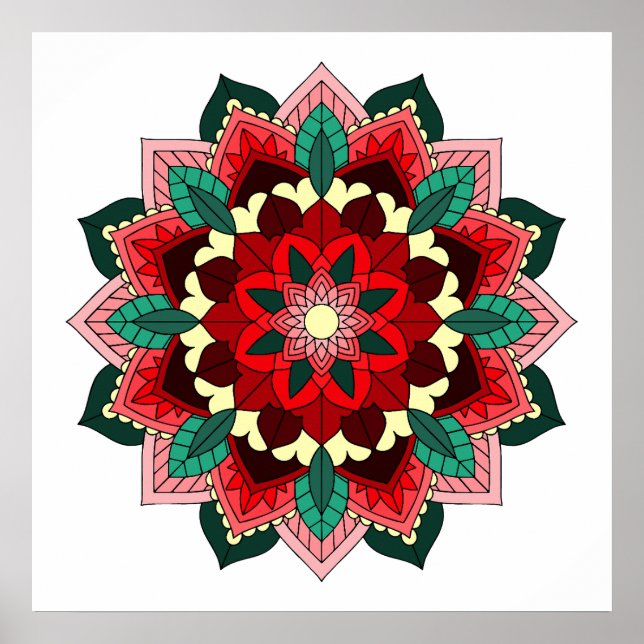 Póster Mandala Pattern 02 in red (Frente)