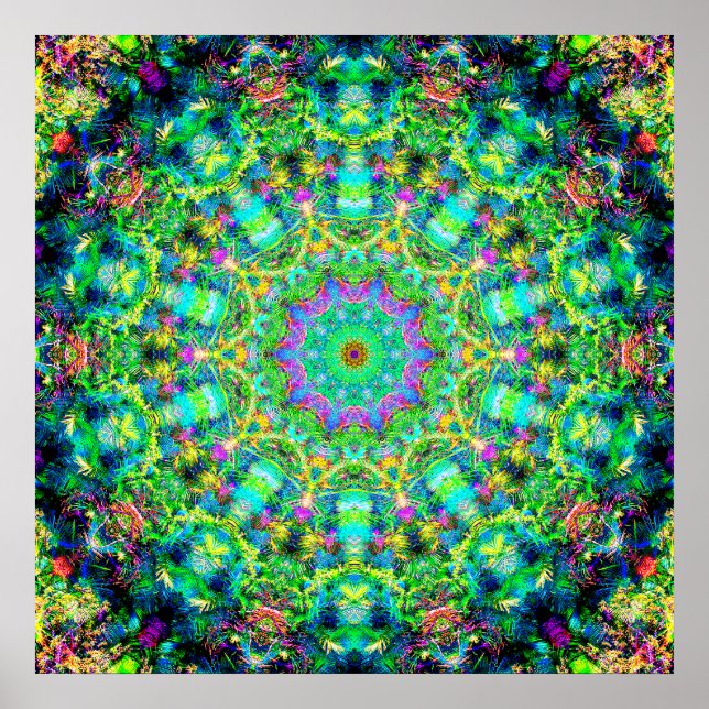 Póster Mandala psicodélica muy colorida (Frente)