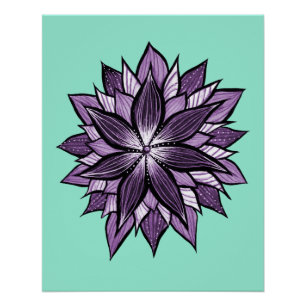 Póster Mandala púrpura, como tinta, flor abstracta