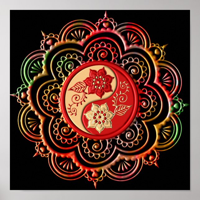 Póster Mándala rojo y dorado (Frente)
