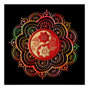 Póster Mandalá Rojo y Dorado