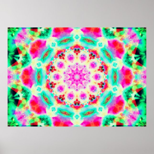 Póster Mandala rosa brillante y verde (Frente)