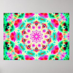 Póster Mandala rosada y verde brillante