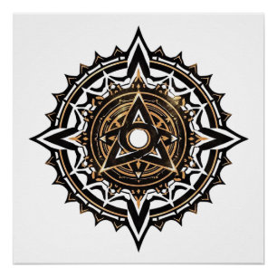 Póster Mandala sagrada divina - Trishul de oro y negro