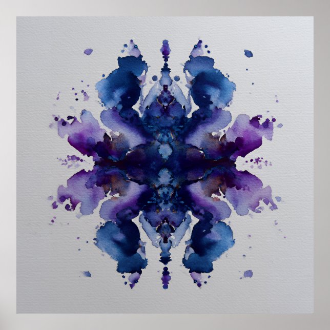 Póster Mándala simétrico de acuarela índigo violeta (Frente)