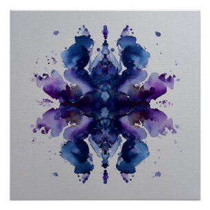 Póster Mándala simétrico de acuarela índigo violeta