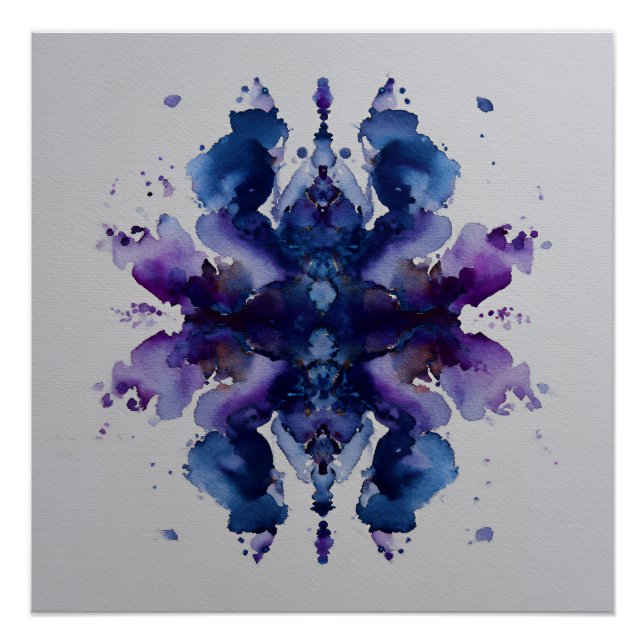 Póster Mándala simétrico de acuarela índigo violeta (Anverso)