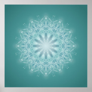 Póster Mandala verde azulada de la estrella