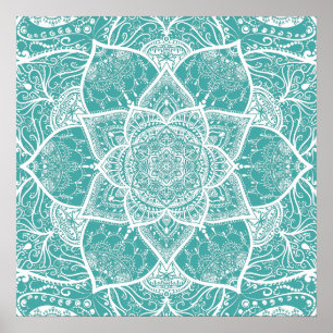 Póster Mandala verde azulada y blanca - Loergans en azul