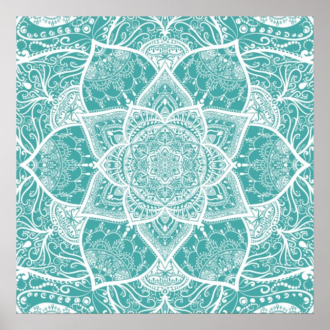 Póster Mandala verde azulada y blanca - Loergans en azul (Frente)