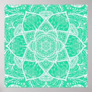 Póster Mandala verde azulada y blanca - Loergans en Cedar