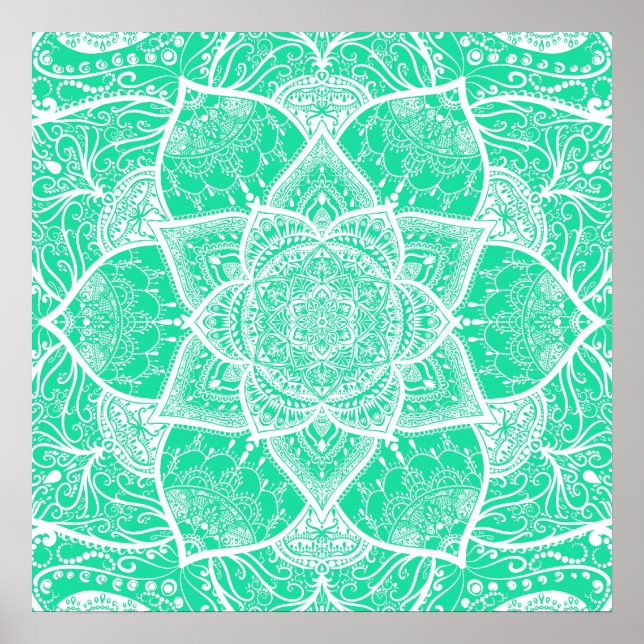 Póster Mandala verde azulada y blanca - Loergans en Cedar (Frente)