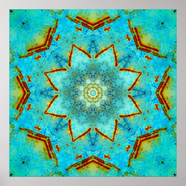 Póster Mandala verde azulada y oxidada (Frente)