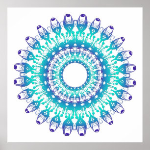 Póster mandala. verde azulado étnico
