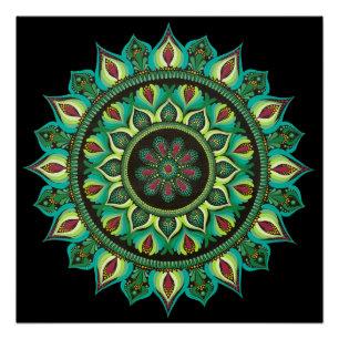 Póster Mandala verde elegante Bohemian Zen Minimalista