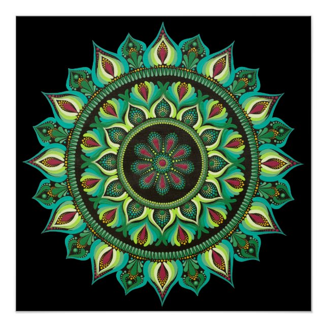 Póster Mandala verde elegante | Bohemian Zen Minimalista (Anverso)