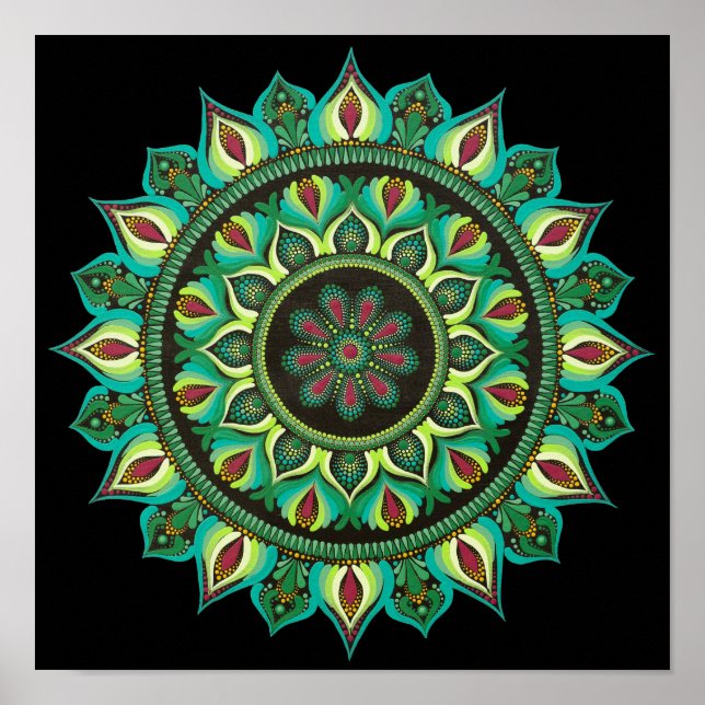Póster Mandala verde elegante | Bohemian Zen Minimalista (Frente)