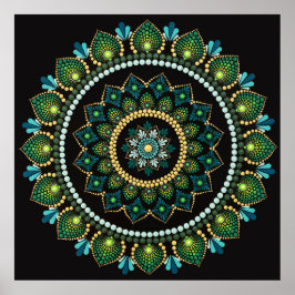 Póster Mandala verde | Pintado a mano | Geometría sagrada