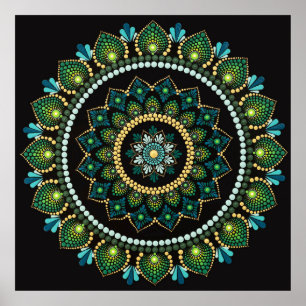 Póster Mandala verde   Pintado a mano   Geometría sagrada