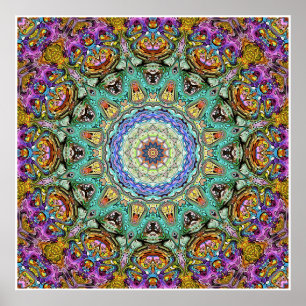 Póster Mandala Verde Y Púrpura
