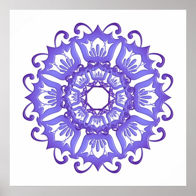Póster Mandala violeta floral. (Frente)